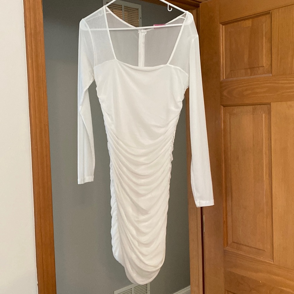 Pink Lily: White sheer sleeved dress